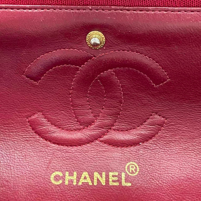 Chanel Classic Flap Small Red Fabric Double Flap Vintage 24k Gold Hardware Shoulder Bag