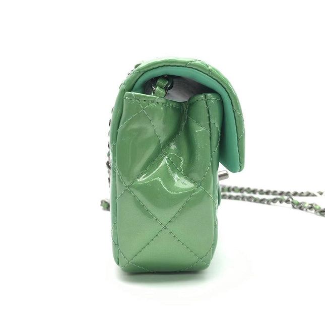 Sold Chanel Classic Flap Super Mini Green Patent Leather Silver Chain