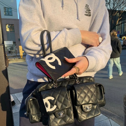 Chanel Cambon Multi-pocket Ligne Reporter Bag Medium Black Calfskin Leather