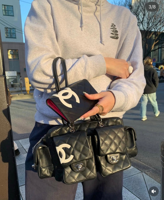 Chanel Cambon Multi-pocket Ligne Reporter Bag Medium Black Calfskin Leather