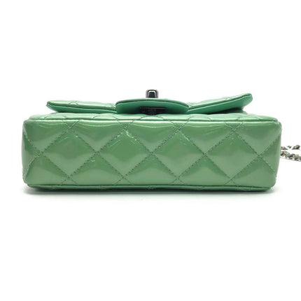 Sold Chanel Classic Flap Super Mini Green Patent Leather Silver Chain