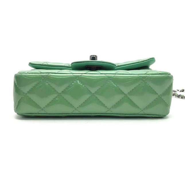 Sold Chanel Classic Flap Super Mini Green Patent Leather Silver Chain