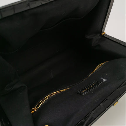 Balenciaga Pouch Black Crocodile Pattern Shiny Calfskin Leather With Strap