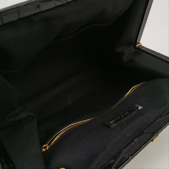 Balenciaga Pouch Black Crocodile Pattern Shiny Calfskin Leather With Strap