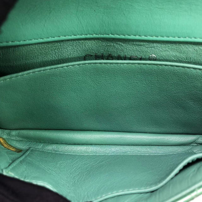 Sold Chanel Classic Flap Super Mini Green Patent Leather Silver Chain
