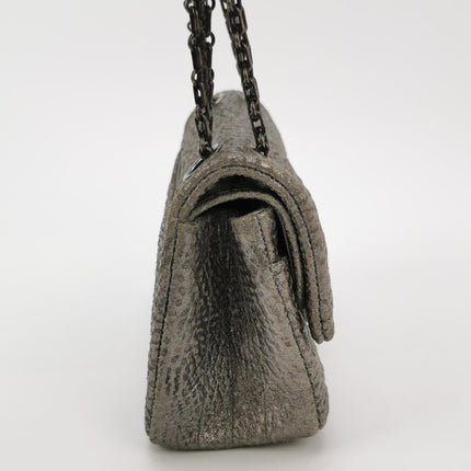 Chanel 2.55 Mini Chevron Stitching Silver Patterned Calfskin Leather Silver Hardware Flap Crossbody Bag