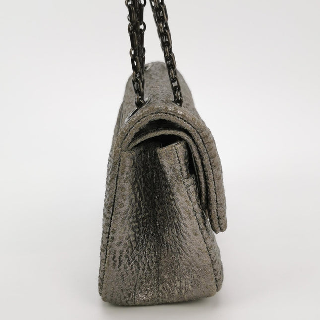 Chanel 2.55 Mini Chevron Stitching Silver Patterned Calfskin Leather Silver Hardware Flap Crossbody Bag