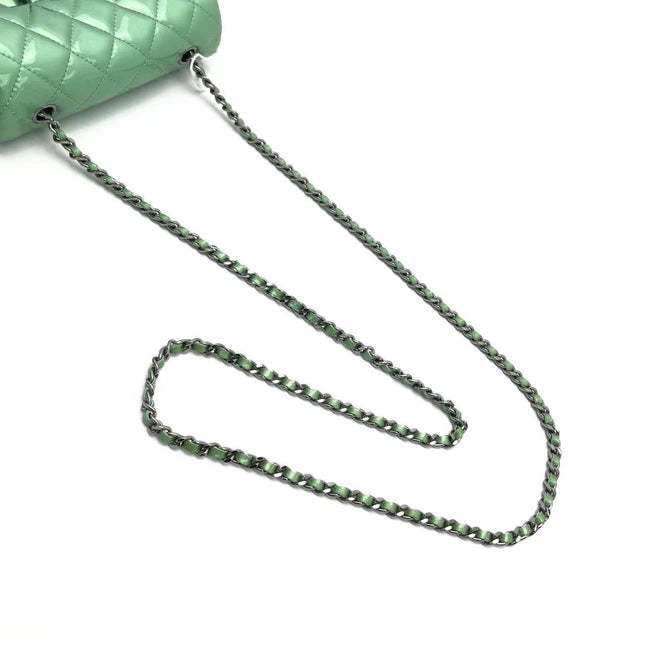 Sold Chanel Classic Flap Super Mini Green Patent Leather Silver Chain