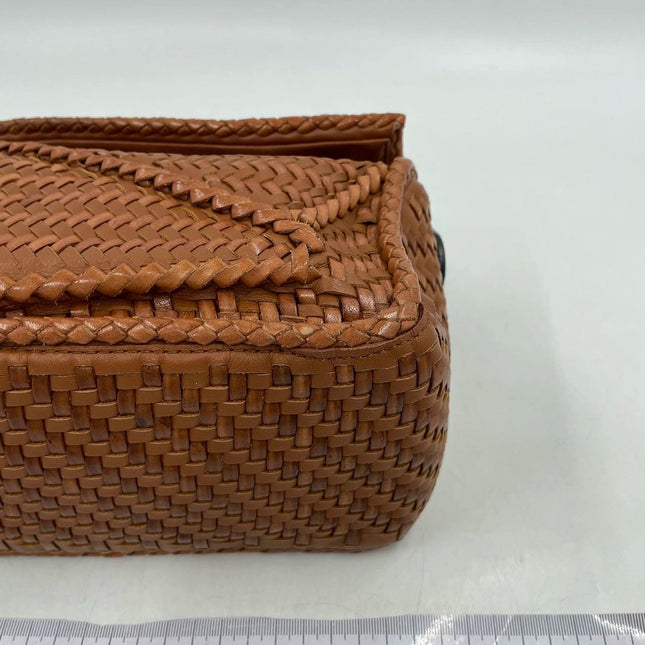 Loewe Puzzle Small Leather Woven Braided Caramel Tan Crossbody Bag