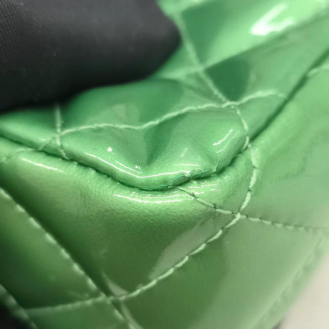 Sold Chanel Classic Flap Super Mini Green Patent Leather Silver Chain