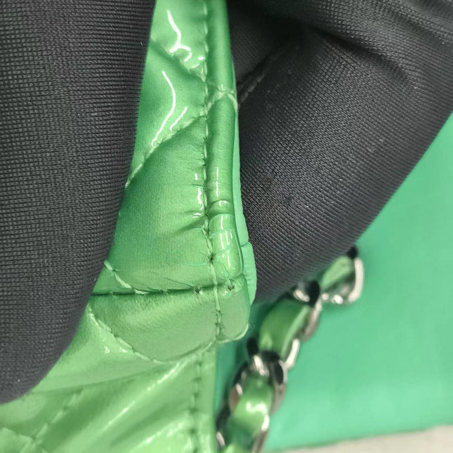 Sold Chanel Classic Flap Super Mini Green Patent Leather Silver Chain