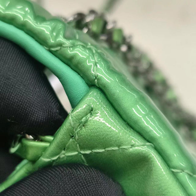 Sold Chanel Classic Flap Super Mini Green Patent Leather Silver Chain