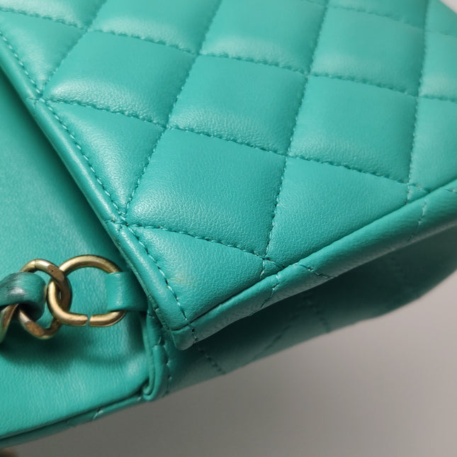 Chanel Classic Flap Mini 2018 Turquoise Blue Green Lambskin Leather Gold Hardware