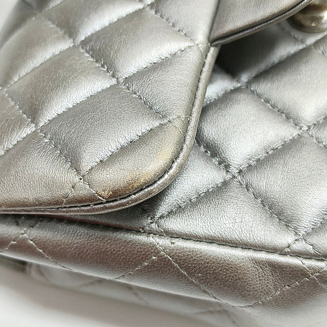 Chanel Classic Flap Mini Square Silver Lambskin Leather