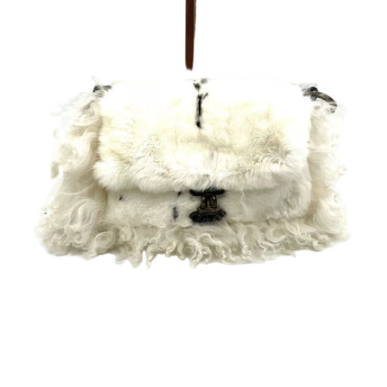 Fendi White Fur FF Logo Flap Shoulder Bag-Luxbags
