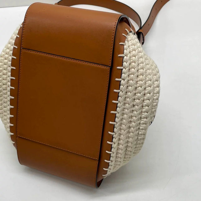 Loewe Hammock Mini Brown Leather Raffia Top Handle Crossbody Bag