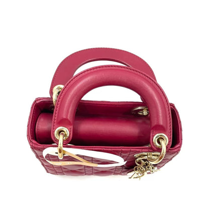 Lady Dior Mini 2020 Dark Red Lambskin Leather Gold HW Chain Strap