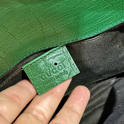 Gucci Horsebit 1955 Chain Bag Gucci Monogram Green Leather and Gold Studs