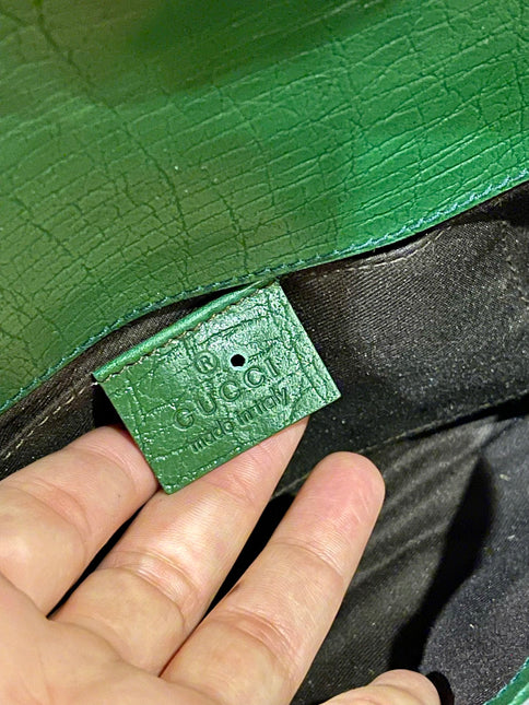 Gucci Horsebit 1955 Chain Bag Gucci Monogram Green Leather and Gold Studs