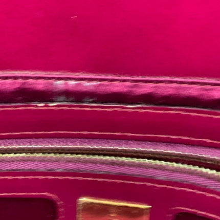 Fendi Baguette Pink Patent Leather Striped Gold Hardware Shoulder Bag