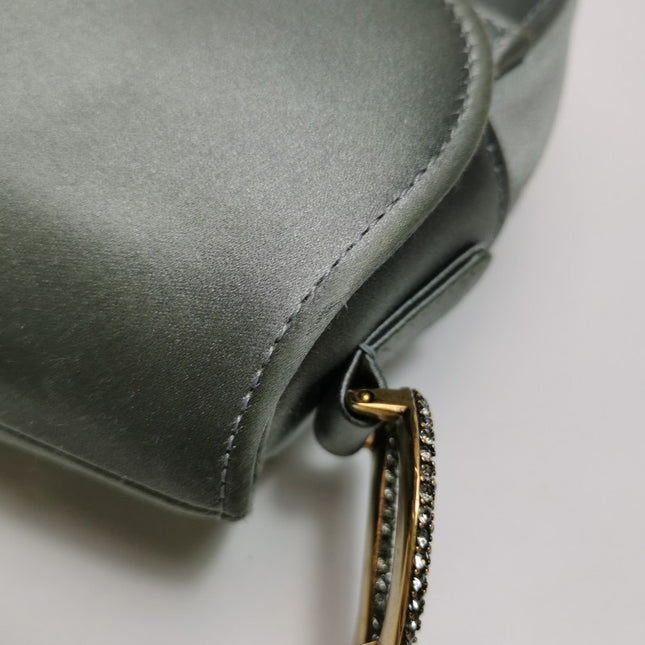 Sold Dior Saddle Mini Silk Blue Grey with Crystal Embedded Buckles