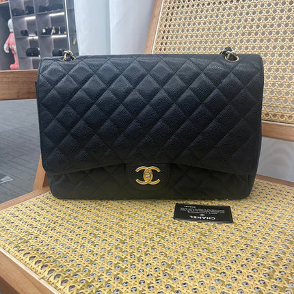 Chanel Classic Flap Maxi 2011 Black Caviar Leather Double Flap with Gold Hardware