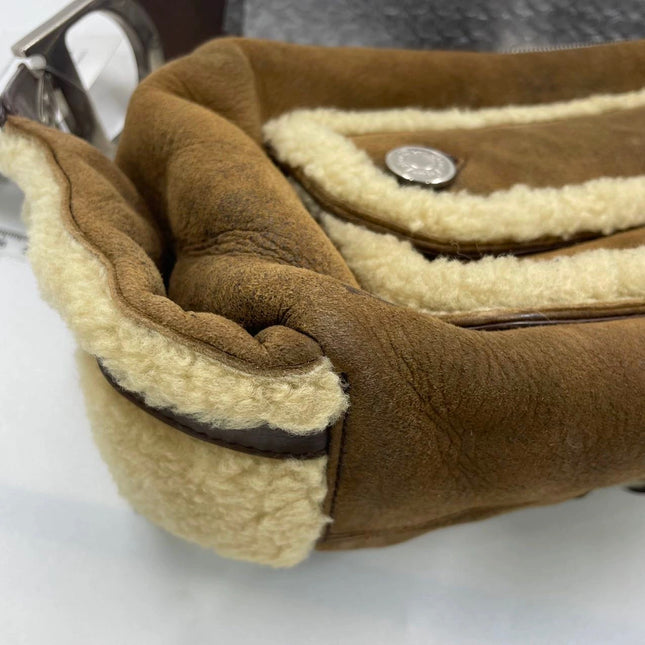 Dior Flight Medium Brown Shearling Leather Shoulder Bag