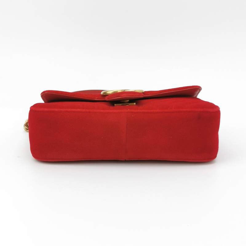 Gucci Marmont Mini Flap Red Velvet Handbag