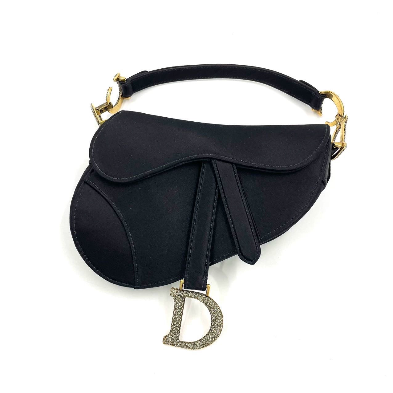 Dior Saddle Mini Silk Handbag Black with crystals-Luxbags