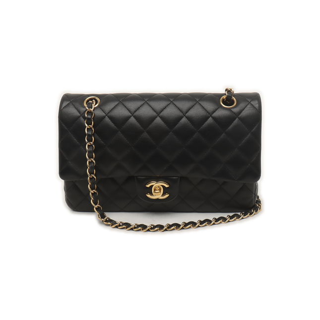Chanel Timeless Classic Flap Medium Black Lambskin Leather Gold Hardware, 2015-16-Luxbags