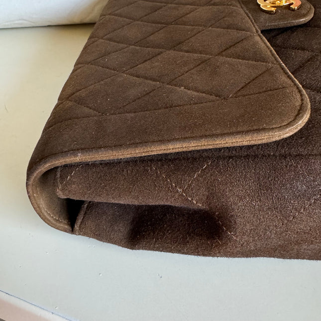 Sold Chanel Classic Flap Brown Suede Single Flap 24k Gold Plated Hardware