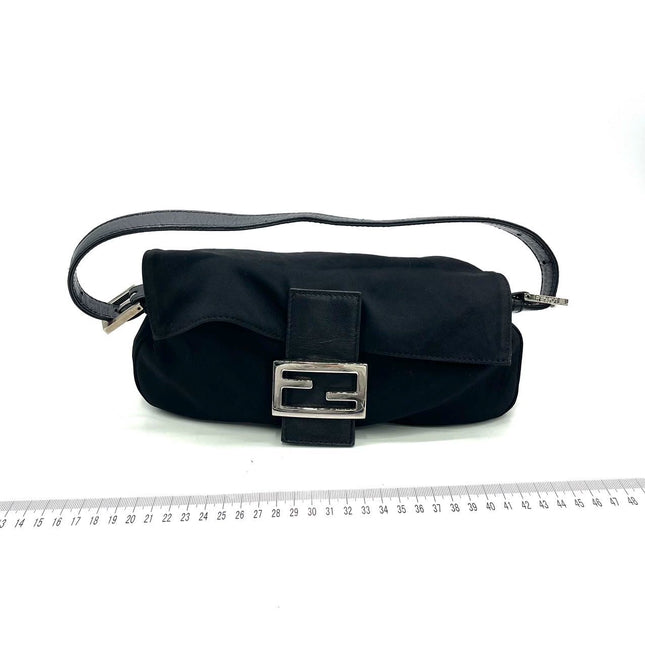 FENDI Baguette Vintage Black Cloth Silver Hardware Shoulder Bag