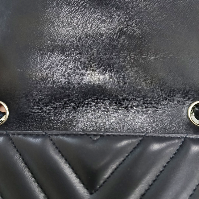 Chanel Classic Flap Mini Chevron Quilted Black Lambskin Silver Hardware
