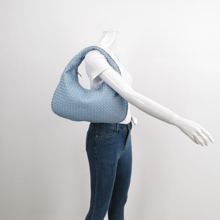 Bottega Veneta Veneta Hobo Medium Baby Blue Intrecciato Leather Bag 43cm