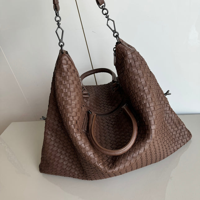 Bottega Veneta Maxi Convertible Tote Bag Hobo Chocolate Brown Leather Two-way Carry 50cm