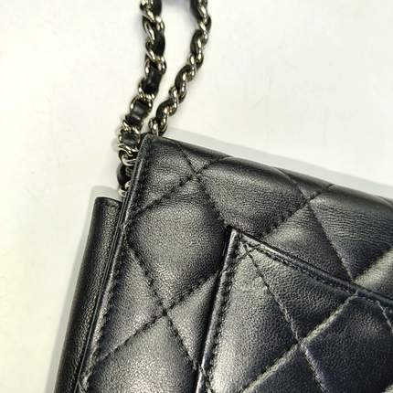 Chanel Wallet on Chain Classic Flap Black Lambskin Leather Silver Hardware