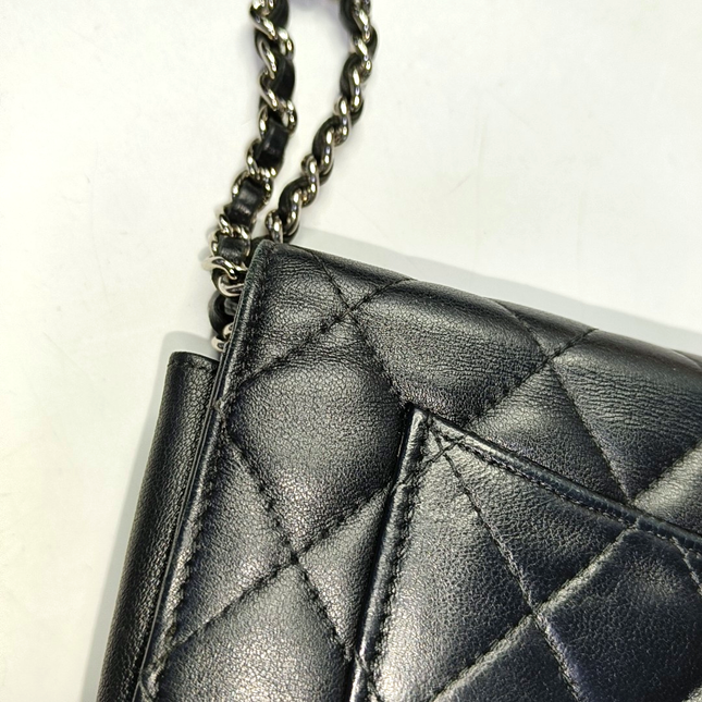 Chanel Wallet on Chain Classic Flap Black Lambskin Leather Silver Hardware