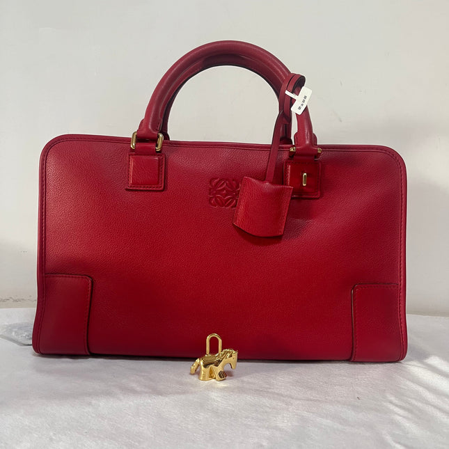 Loewe Amazona 36 Medium Red Leather Horse Lock Gold-tone Hardware