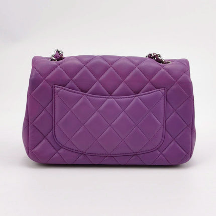 Chanel Classic Flap Mini Purple Lambskin Leather Silver Hardware