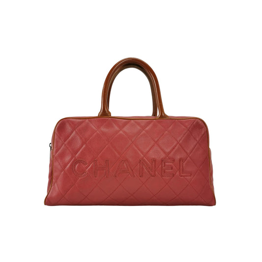 CHANEL Caviar Quilted Large Bowler Bag Red-Luxbags