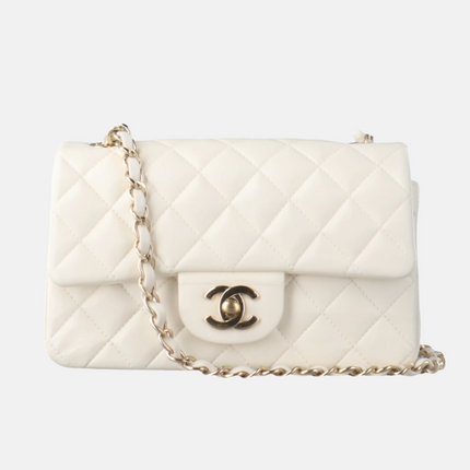 Chanel Classic Flap Rectangular Mini White Lambskin Silver Hardware, 2017-Luxbags