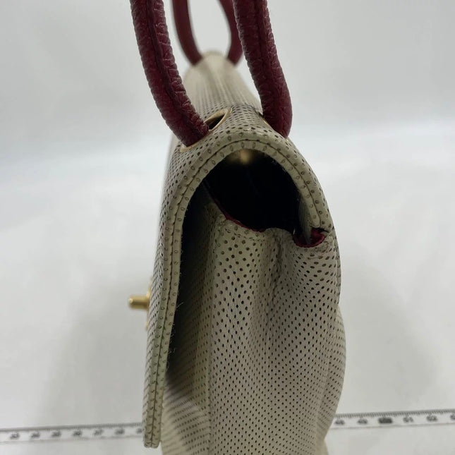 Chanel Vintage Classic Flap Bi-color Beige Perforated Leather and Red Leather Strap Bag, 2000-2002