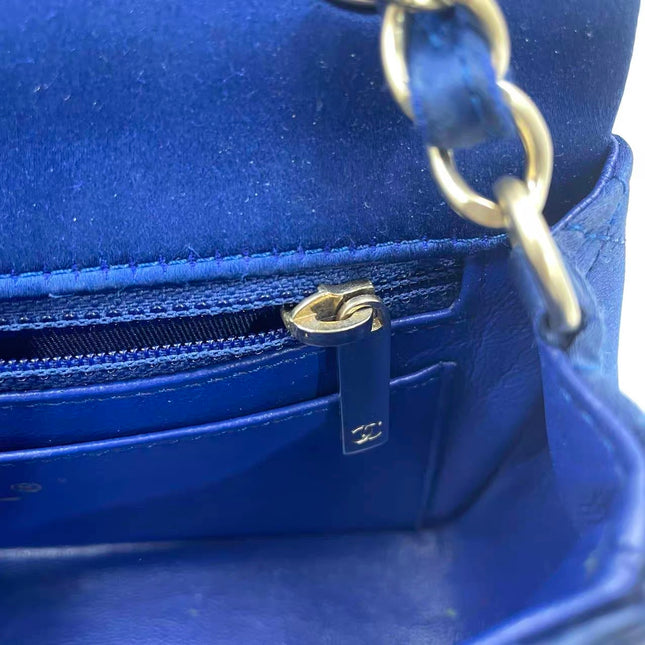 Chanel Classic Flap Mini 2013 Blue Silk Satin Gold Hardware