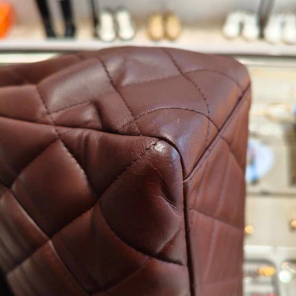 Chanel Classic Flap Maxi Chocolate Brown Lambskin Leather Single Flap Gold Hardware