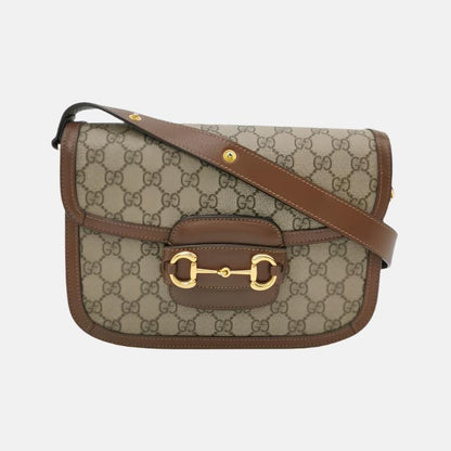 Gucci 1955 Horsebit Bag Small Brown Leather and GG Monogram Canvas-Luxbags