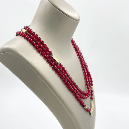 Ferragamo Vintage Rare Red Ruby Beads Necklace Gold Plated Butterfly Signed