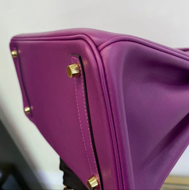 Hermes Birkin 30 HSS Special Order Anemone Purple Swift Leather Mango Yellow Interior GHW, 2017