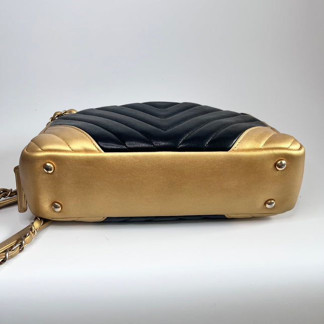 Sold Chanel Chevron Black and Gold Shoulder Bag
