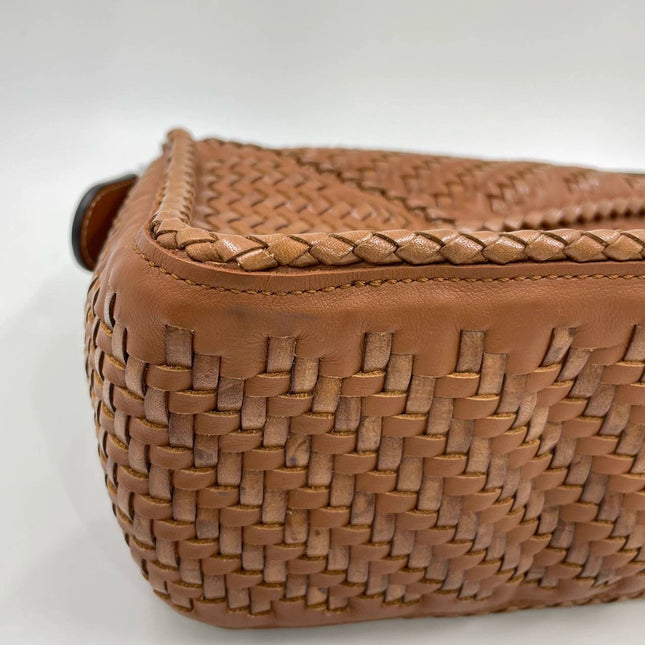 Loewe Puzzle Small Leather Woven Caramel Tan Crossbody Bag