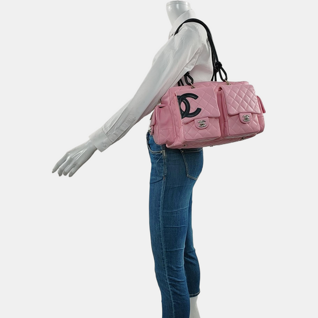 Chanel Cambon Large Pink Calfskin Leather Double Strap Handbag
